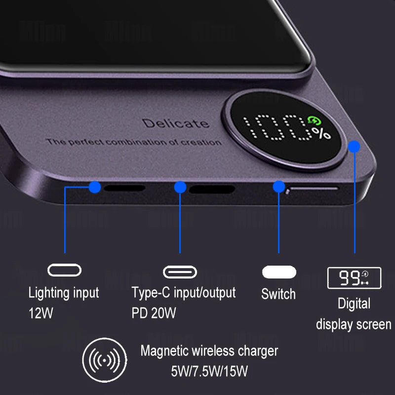 10000mAh Macsafe Magnetic Power Bank PD20W 15W Wireless Fast Charger External Auxiliary Battery Pack For Magsafe iPhone 15 14 13 - Image 4